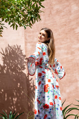 'Magical Meadow' Silk Kimono with Floral Jacquard Pattern
