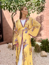 'Golden Sunrise' Silk Kimono with Flower Pattern