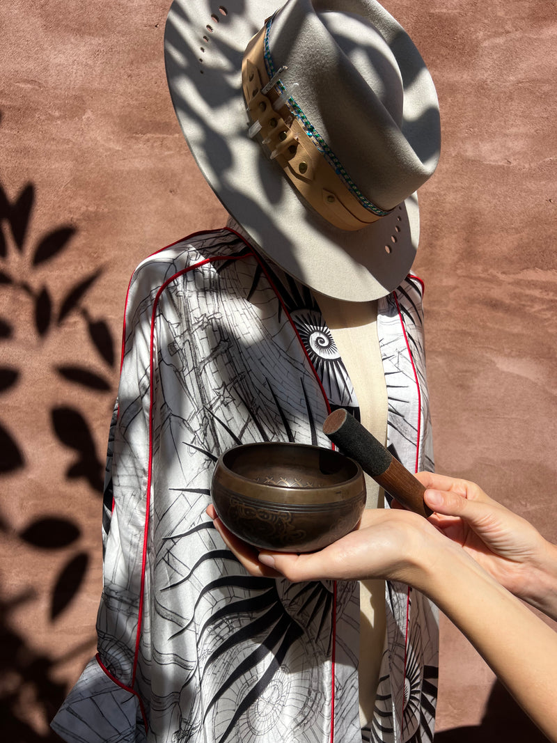 Black & White "Fibonacci Spiral" Silk Kimono
