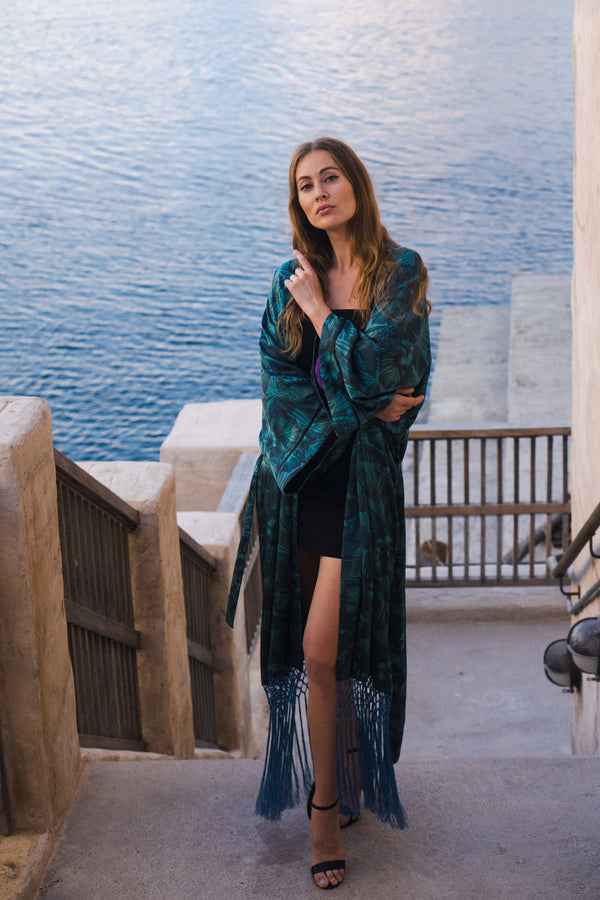 Earth Silk Kimono With Tassels