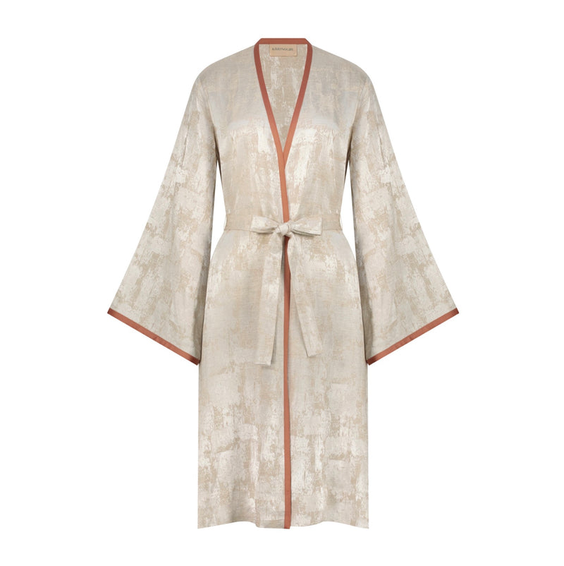 'Abundant' Linen Kimono With Shimmering Jacquard Pattern