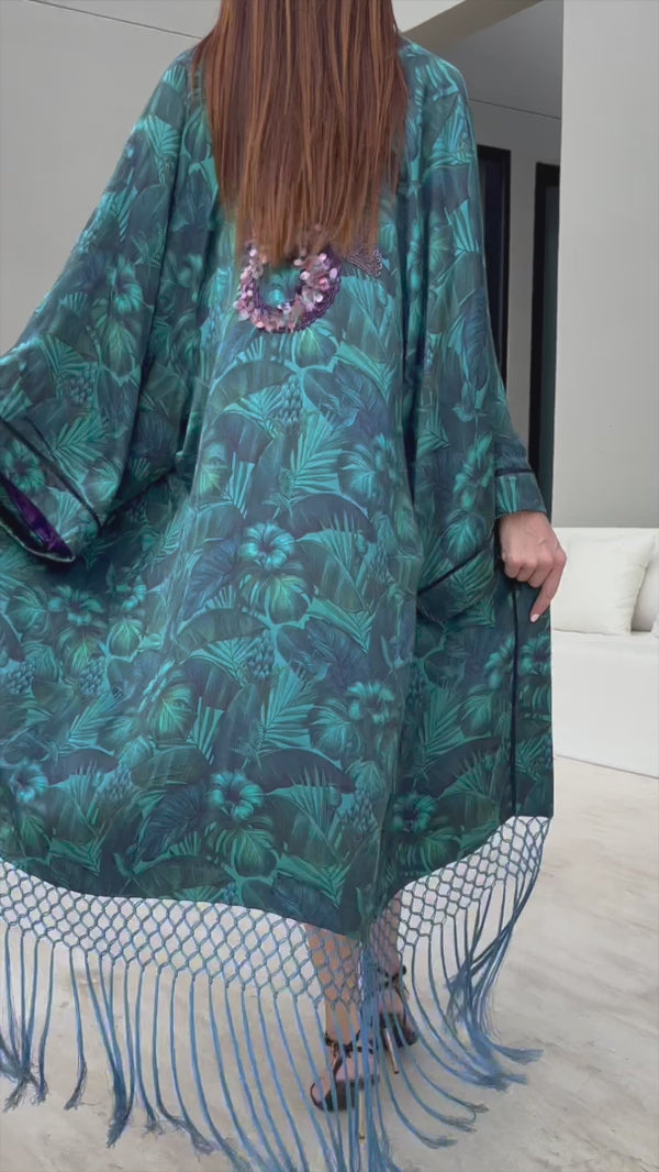 Earth Silk Kimono With Tassels