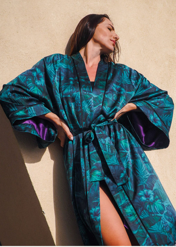 Earth Silk Kimono With Tassels